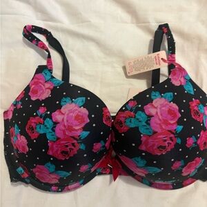 Maidenform Black and Pink Floral Bra